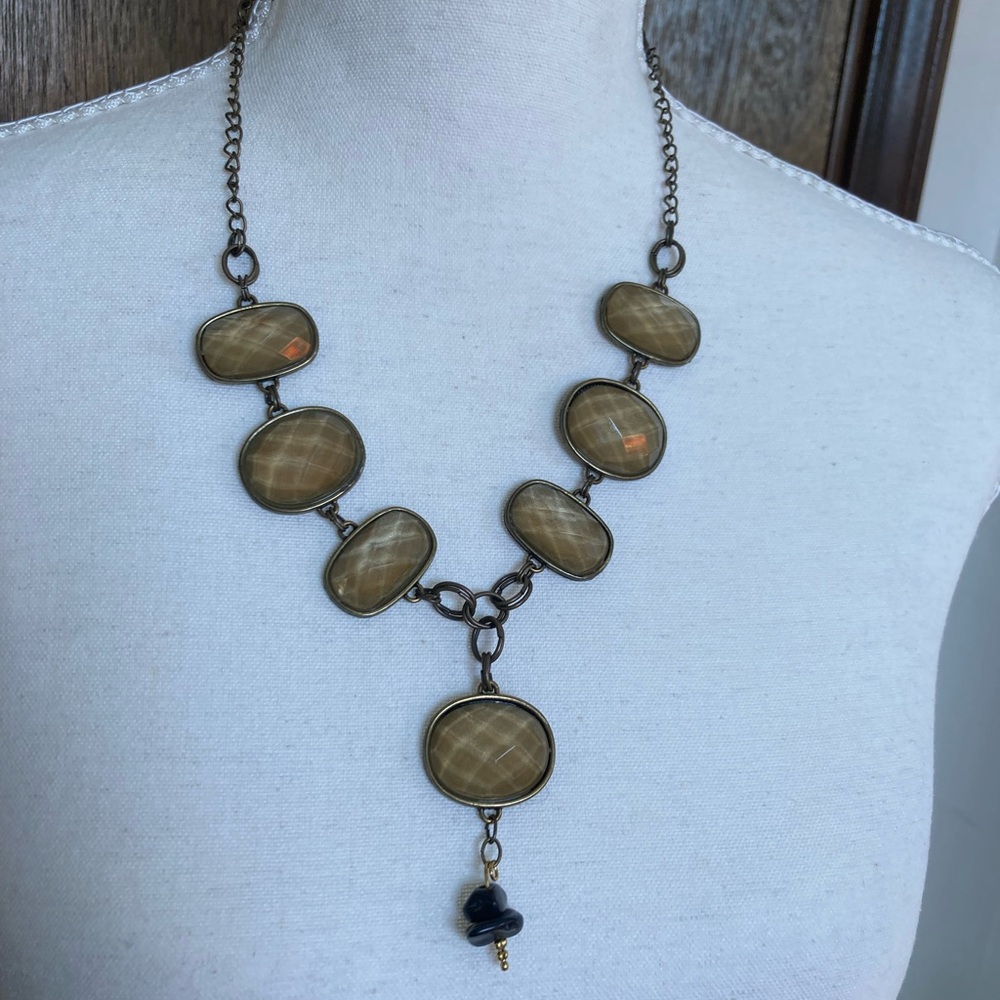 Reclaimed Gold and Tan drop Statement Necklace